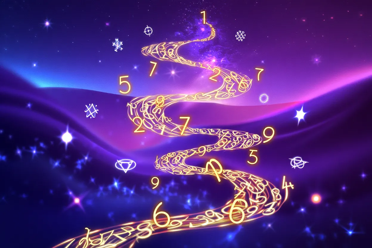 Deux chemins de vie lumineux entrelacés dans un ciel cosmique violet