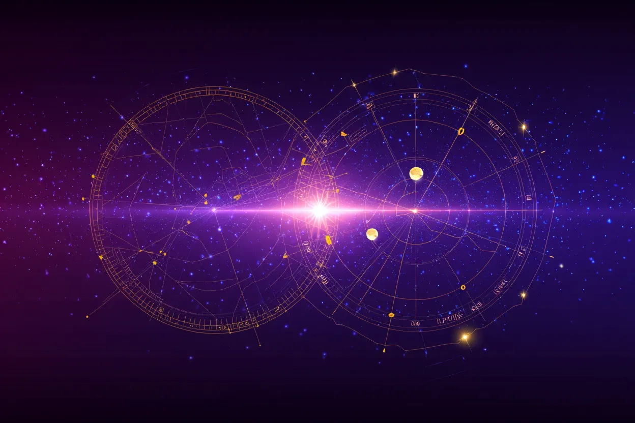 Deux thèmes astraux superposés révélant les connexions entre planètes