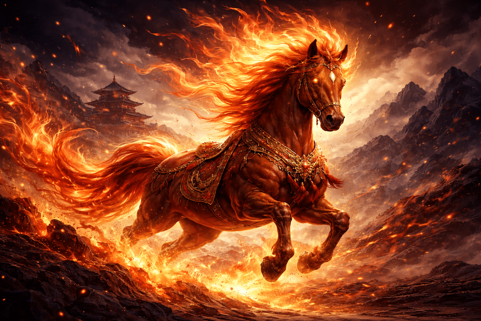 Illustration du cheval de feu en astrologie chinoise